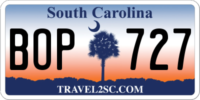 SC license plate BOP727