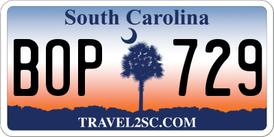 SC license plate BOP729