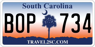 SC license plate BOP734