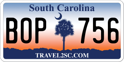 SC license plate BOP756