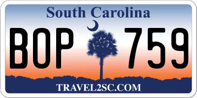SC license plate BOP759