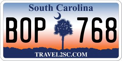 SC license plate BOP768