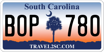 SC license plate BOP780