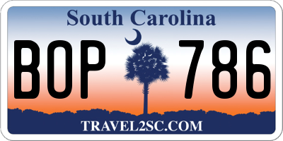 SC license plate BOP786