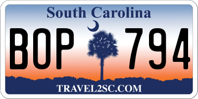 SC license plate BOP794
