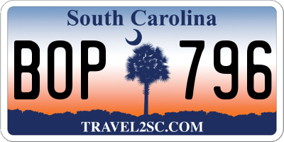 SC license plate BOP796