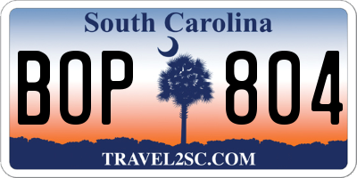 SC license plate BOP804