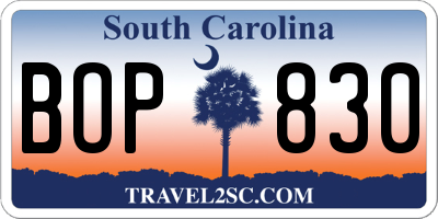 SC license plate BOP830