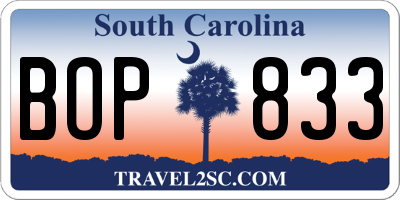 SC license plate BOP833