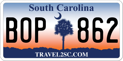 SC license plate BOP862
