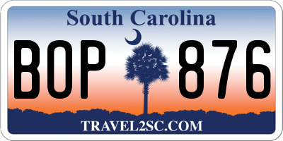 SC license plate BOP876
