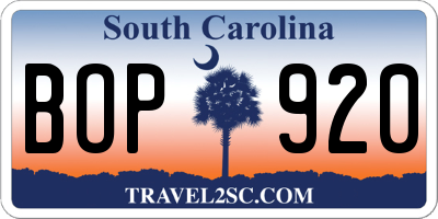 SC license plate BOP920