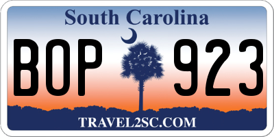 SC license plate BOP923