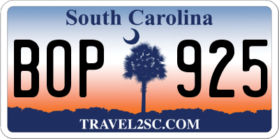 SC license plate BOP925