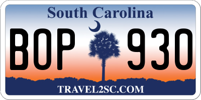 SC license plate BOP930