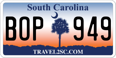 SC license plate BOP949