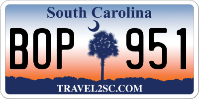 SC license plate BOP951