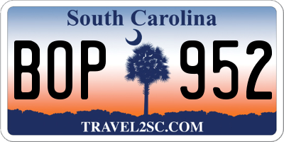 SC license plate BOP952