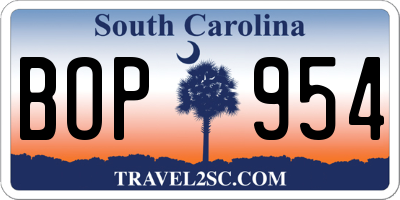 SC license plate BOP954