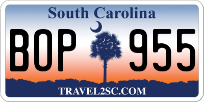 SC license plate BOP955