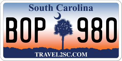 SC license plate BOP980