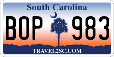 SC license plate BOP983