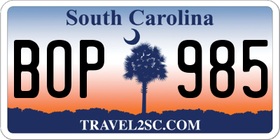 SC license plate BOP985