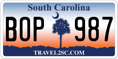 SC license plate BOP987