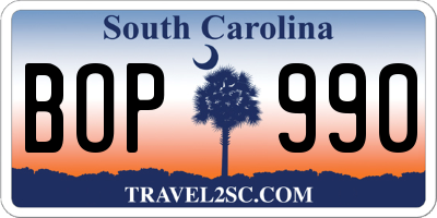 SC license plate BOP990