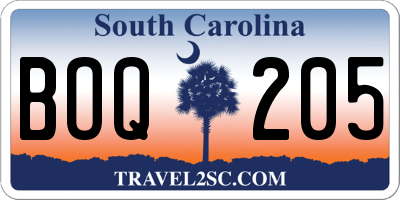 SC license plate BOQ205
