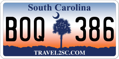 SC license plate BOQ386