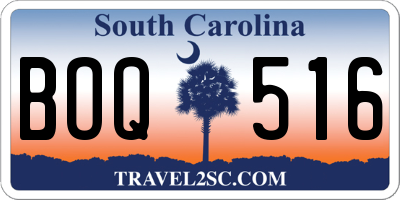 SC license plate BOQ516
