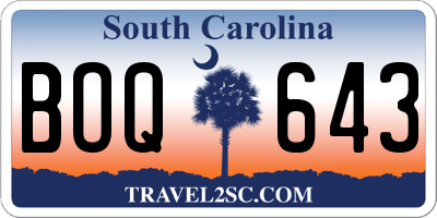 SC license plate BOQ643