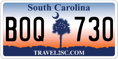 SC license plate BOQ730