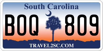 SC license plate BOQ809