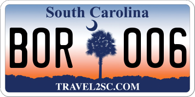 SC license plate BOR006