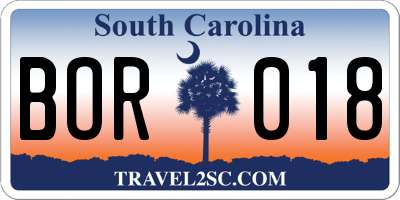 SC license plate BOR018