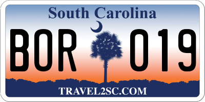 SC license plate BOR019
