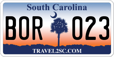 SC license plate BOR023