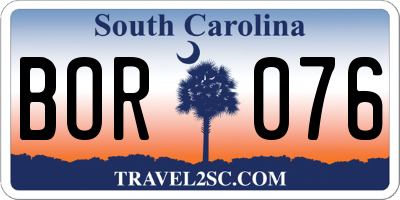 SC license plate BOR076