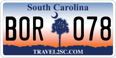 SC license plate BOR078