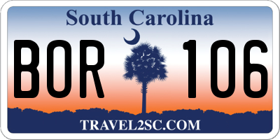 SC license plate BOR106