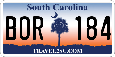 SC license plate BOR184