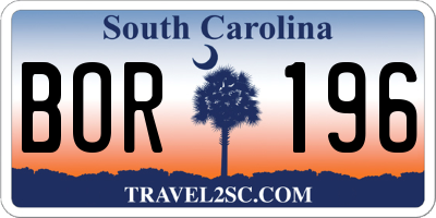 SC license plate BOR196