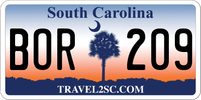 SC license plate BOR209