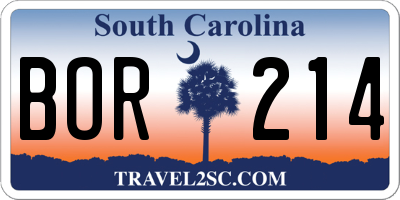 SC license plate BOR214