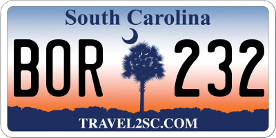 SC license plate BOR232
