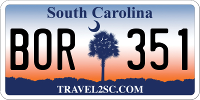 SC license plate BOR351