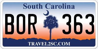 SC license plate BOR363