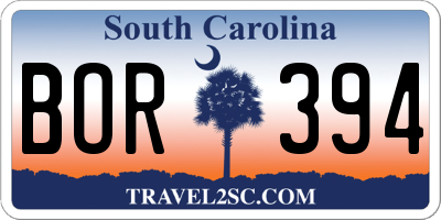 SC license plate BOR394